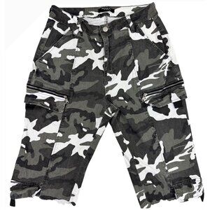 Mens Camouflage Cargo Shorts W/ Zipper Pockets American Bazi L Cotton/Spandex Bl